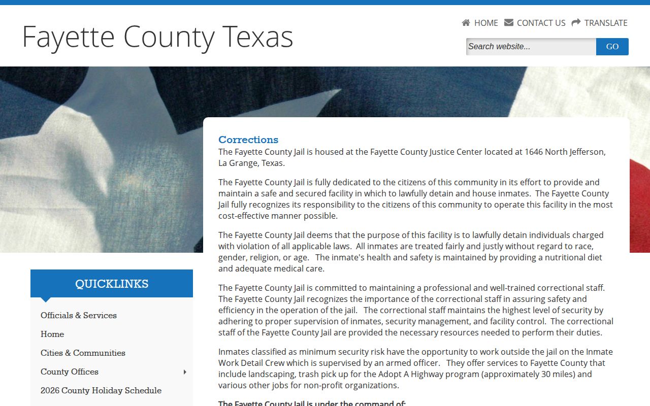 Fayette County Jail official page for custody and release record context